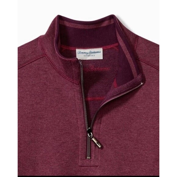 Tommy Bahama Mens Pullover Reversible 1/2 Zip Pinot Noir Size Medium - Picture 3 of 6